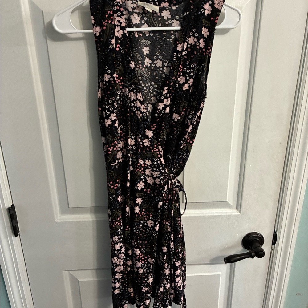 LOFT Black Mini Dress with Light Pink Floral Print - Picture 3 of 10